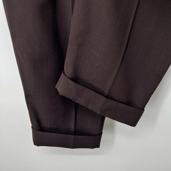 Vtg Ann Taylor Wool Trousers Pants Womens 10 Dark Chocolate Brown Pleated Cuffed - Picture 9 of 12